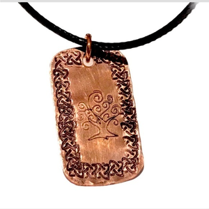 Handmade Tree of Life‎ Celtic knot border 
copper pendant black leather necklace
